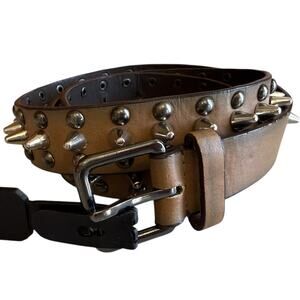 ZARA Dog Collar Spiked Studded Belt Light Brown